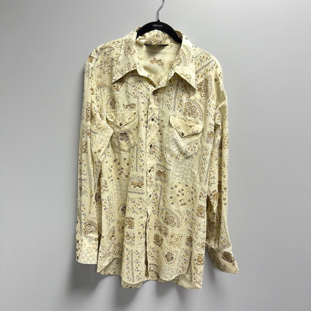 Vintage Sears Western Wear Pearl Snap Shirt  L 16-16½ Beige Floral Paisly